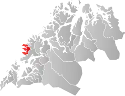 Mapa do condado de Troms com Torsken em destaque.