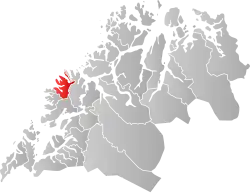 Mapa do condado de Troms com Berg em destaque.