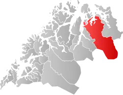 Mapa do condado de Troms com Nordreisa em destaque.