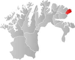 Mapa do condado de Finnmark com Vardø em destaque.