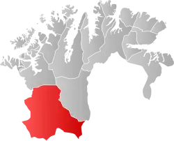 Mapa do condado de Finnmark com Kautokeino em destaque.