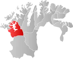 Mapa do condado de Troms og Finnmark com Alta em destaque.