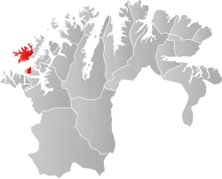 Mapa do condado de Finnmark com Hasvik em destaque.