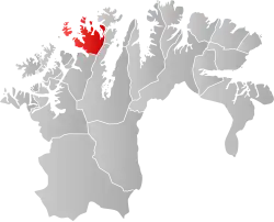 Mapa do condado de Finnmark com Måsøy em destaque.