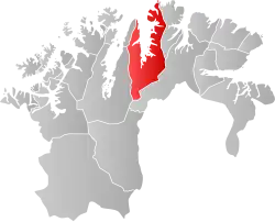 Mapa do condado de Finnmark com Lebesby em destaque.