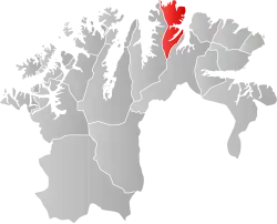 Mapa do condado de Finnmark com Gamvik em destaque.