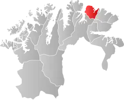 Mapa do condado de Finnmark com Berlevåg em destaque.
