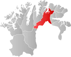 Mapa do condado de Finamarca com Tana em destaque.