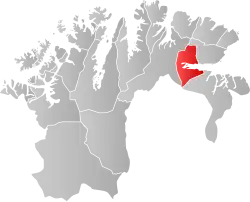 Mapa do condado de Finnmark com Nesseby em destaque.