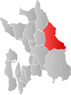 Mapa do condado de Akershus com Nes em destaque.