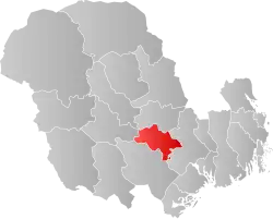 Mapa do condado de Vestfold og Telemark com Nome em destaque.