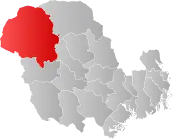 Mapa do condado de Vestfold og Telemark com Vinje em destaque.