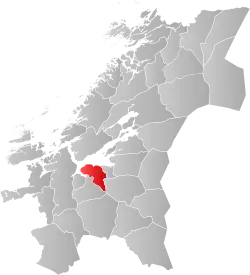 Mapa do condado de Trøndelag com Trondheim em destaque.