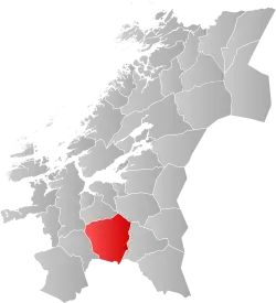 Mapa do condado de Vestland com Midtre Gauldal em destaque.