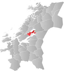 Mapa do condado de Trøndelag com Inderøy em destaque.