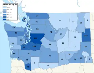 Distribuição de NRHPs nos condados de Washington.