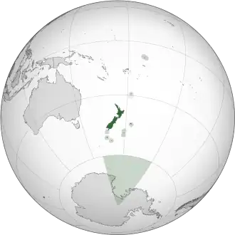 Localização da Nova Zelândia e da Dependência de Ross, um território reivindicado na Antártica.