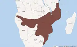 Distribuição de Naja mossambica segundo a IUCN (residente na área em destaque)