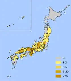 A maior parte dos Tesouros Nacionais localiza-se na região de Kansai e oeste do Japão, embora alguns estejam localizados no norte de Honshu.