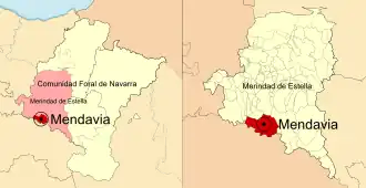 Localização do município de Mendavia em Navarra e na Merindade de Estella