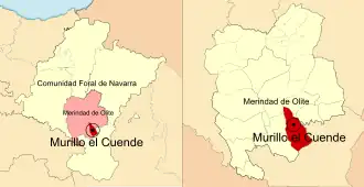 Localização do município de Murillo el Cuende em Navarra e na Merindade de Olite