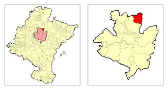 Localização do município de Oláibar em Navarra e na Cuenca de Pamplona