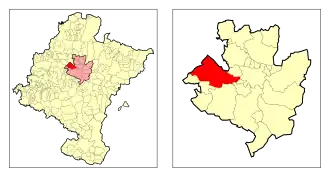 Localização da Cendea de Olza em Navarra e na Cuenca de Pamplona
