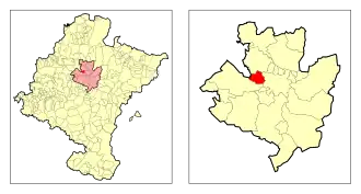 Localização do município de Orcoien em Navarra e na Cuenca de Pamplona