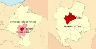Localização do município de Tafalla em Navarra e na Merindade de Olite