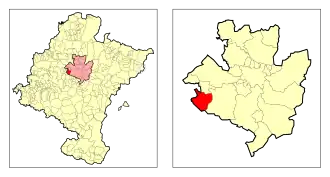 Localização do município de Zabalza em Navarra e na Cuenca de Pamplona