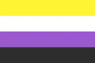 contém cores roxa, branca, amarela e preta