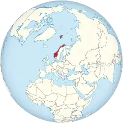 Map showing Norway in an orthographic projection