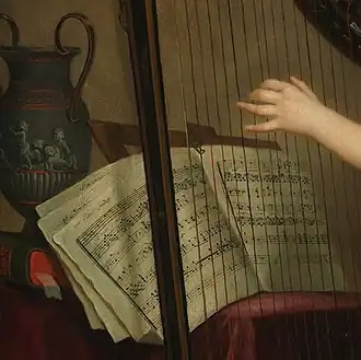 Detalhe mostrando um vaso e a partitura de Benoit Pollet