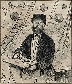 A. L. von Hoonholtz, comandante da canhoneira Araguary, passando as baterias de Cuevas e desenhando-as (Henrique Fleiuss, Semana Ilustrada, 1865).