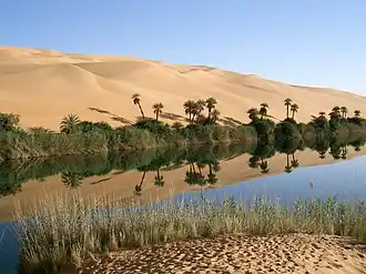 Um lago oásis em Awbari