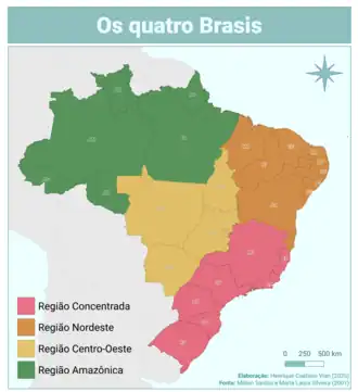 Mapa das regiões propostas por Milton Santos