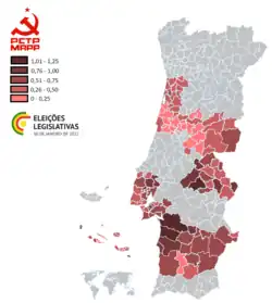 Votação do PCTP/MRPP por concelho.