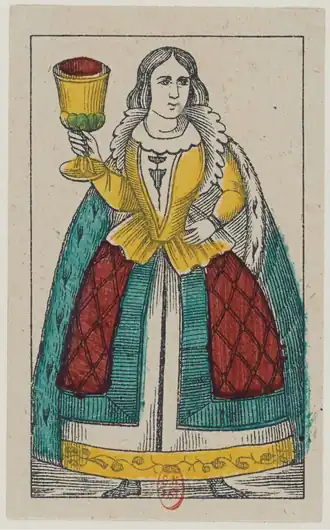 Sota de Copas Carta portuguesa produzida por Real Fabrica (séc. XIX), litogravura.