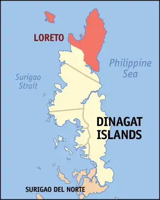 Loreto na Ilhas de Dinagat Coordenadas : 10°21'30.84"N, 125°34'53.64"E