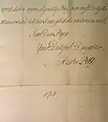 Carta escrita entre 1766 e 1770, presente nos Arquivos Nacionais do Reino Unido.