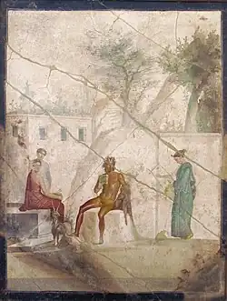 Pan toca sua flauta, com uma ninfa com lira e dois espectadores, Casa de Giasone