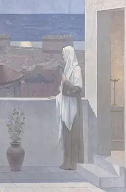 Mural retratando Santa Genoveva olhando pela cidade e povo de Paris