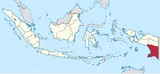 Papua Meridional destacada no mapa da Indonésia