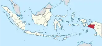 Papua Central destacada no mapa da Indonésia