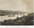 Vista da ponte sobre o rio Paraíba e da cidade de Paraíba do Sul no final do século XIX ,estado do Rio de Janeiro