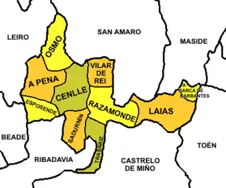 Mapa das paróquias de Cenlhe