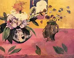 Paul Gauguin, Nature morte à l'estampe japonaise (Flores contra um fundo amarelo), 1889, óleo sobre tela, 72,4 × 93,7&nbsp;cm, Museu de Arte Contemporânea, Teerã
