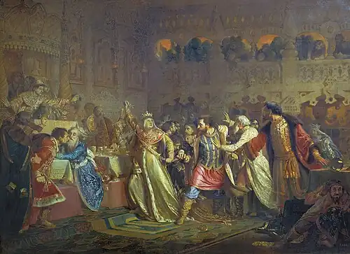 Sofia da Lituânia arrebatando o cinturão de ouro de Vasily Kosoy (1861)