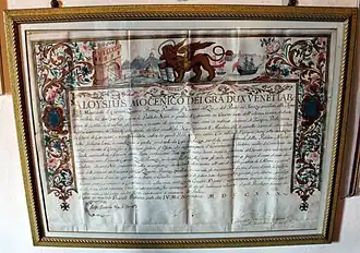 O museu: Privilégio concedido pelo Doge Sebastiano Mocenigo a Perast.