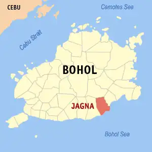 Jagna na Bohol Coordenadas : 9°39'N, 124°22'E